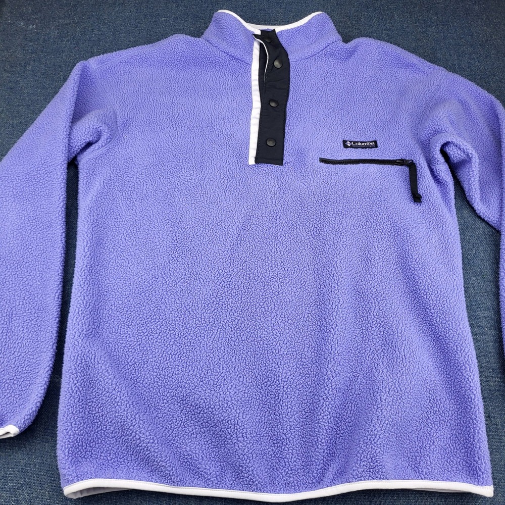Columbia Mens M Helvetia Half Snap Fleece Pullover Purple Mock Neck Outdoor